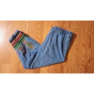 Bedford Fair Lifestyles Denim Embroidered Boho Pants 1X Blue Cotton Southwestern